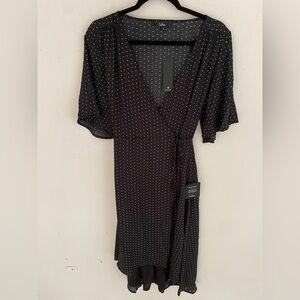 Lulu's Black V-Neck Flutter Sleeve Wrap Dress
